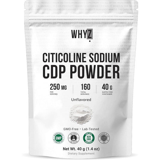 QPUYT WHYZ Pure Citicoline CDP Choline Powder 40g front view for cognitive support.