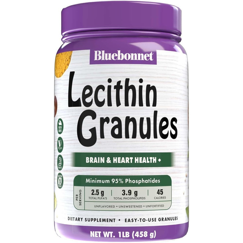 Bluebonnet Nutrition Lecithin Granules 1 Pound front container view for premium plant based brain health supplement