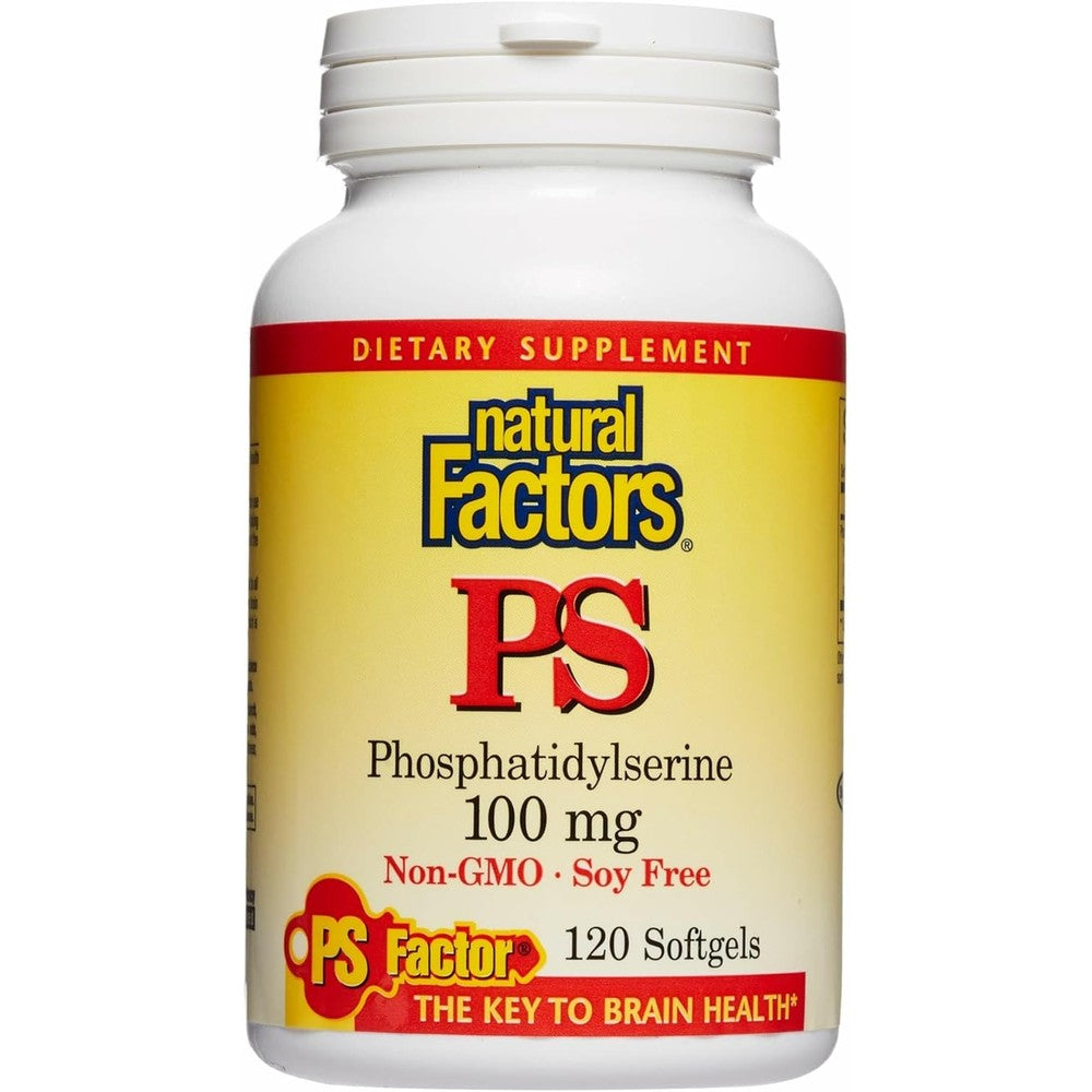 Natural Factors Phosphatidylserine 100mg 120 Softgels bottle front view displaying cognitive support benefits.