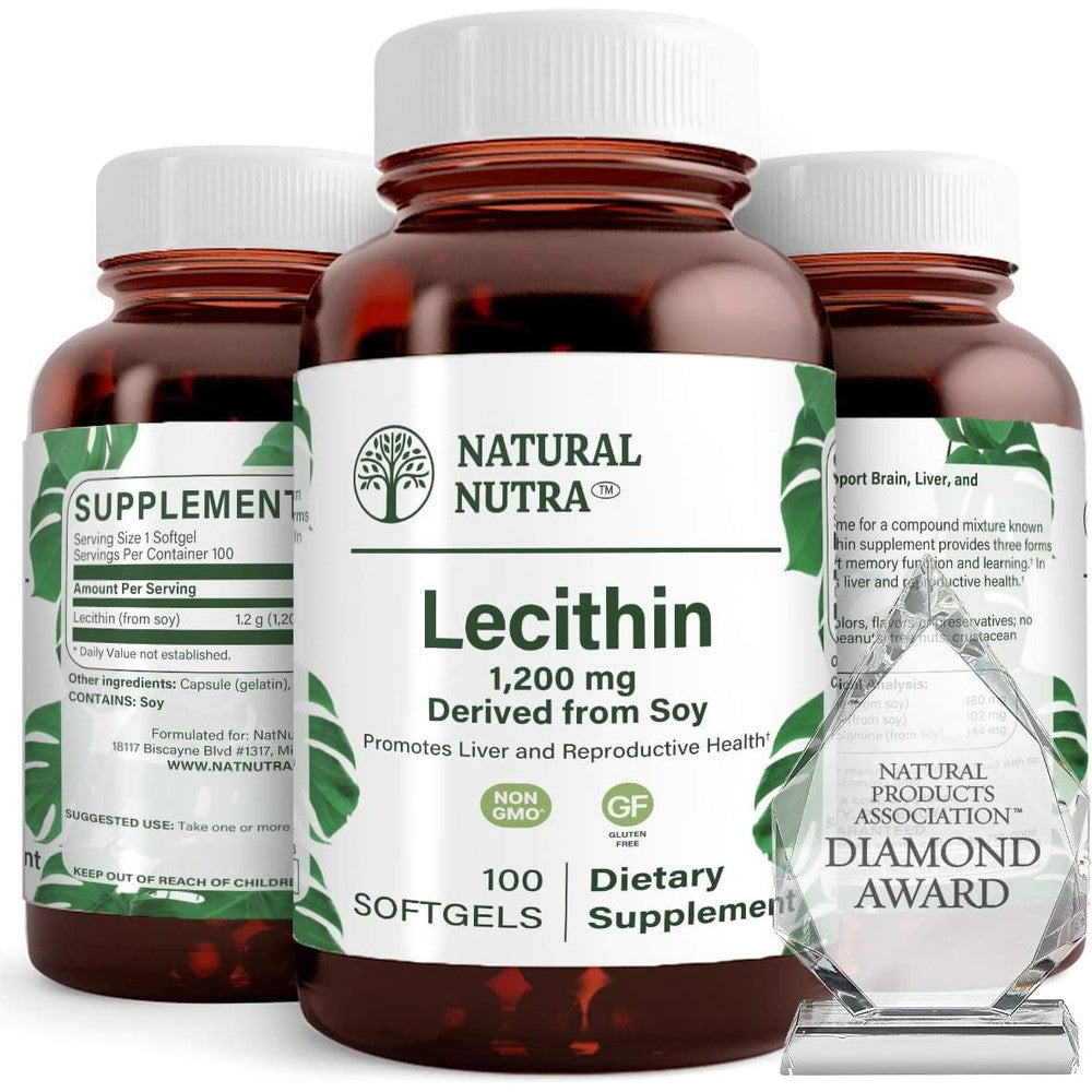 Natural Nutra Soy Lecithin 1200 mg 100 softgels bottle front view for brain health