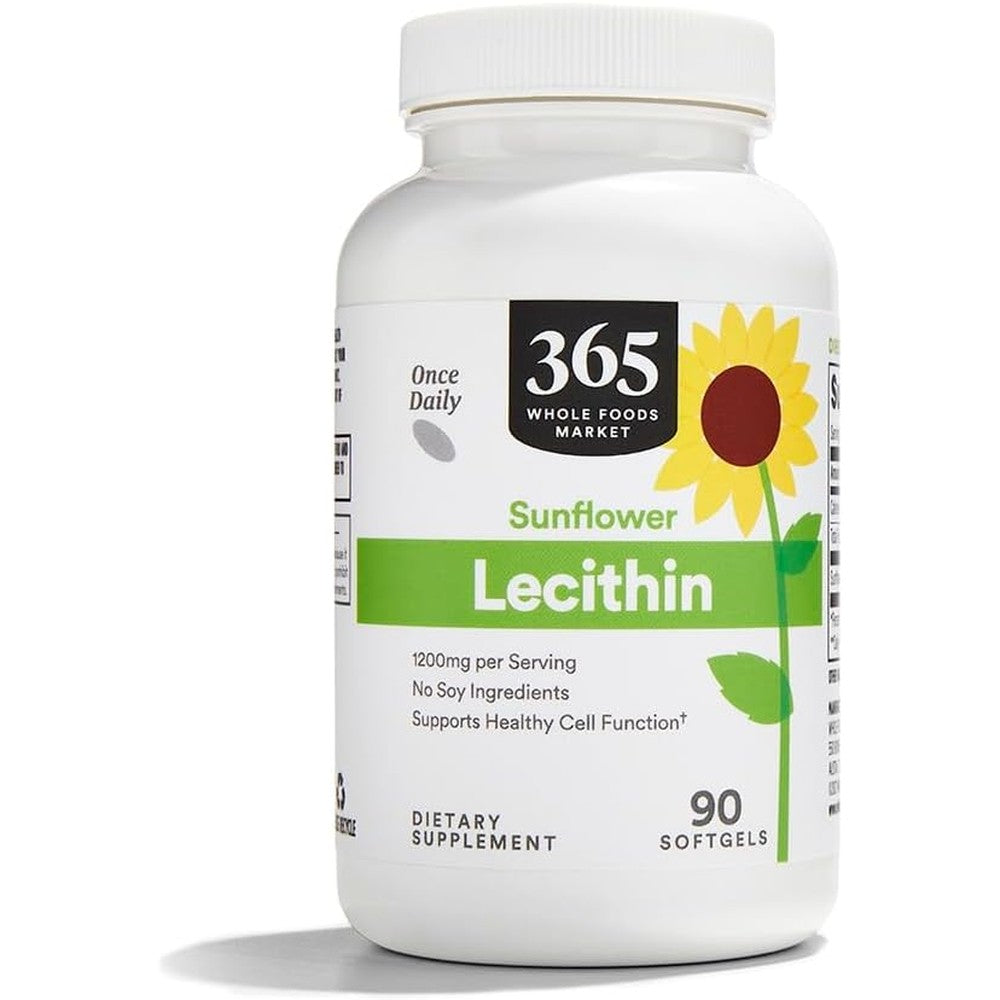 365 by Whole Foods Market Sunflower Lecithin 1200mg 90 softgels bottle front view authentic dietary supplement