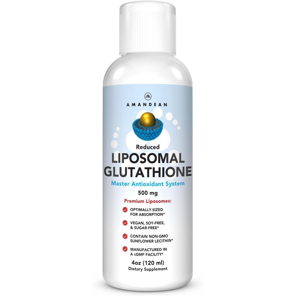 Amandean Liposomal Glutathione Liquid Supplement 4 Ounce front view bottle for immune support