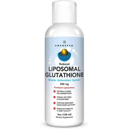 Amandean Liposomal Glutathione Liquid Supplement 4 Ounce front view bottle for immune support