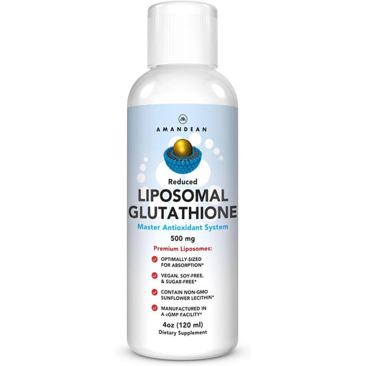 Amandean Liposomal Glutathione Liquid Supplement 4 Ounce front view bottle for immune support