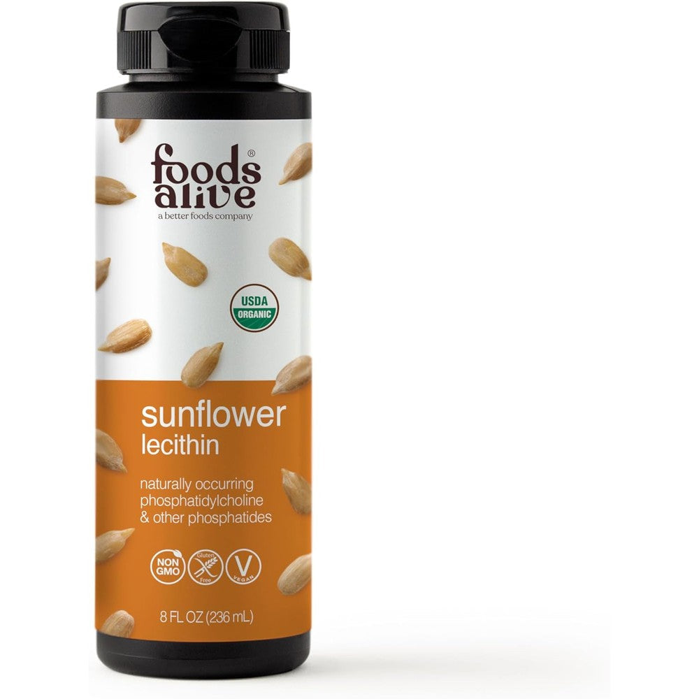 Foods Alive Organic Sunflower Lecithin Liquid front view bottle for natural emulsification