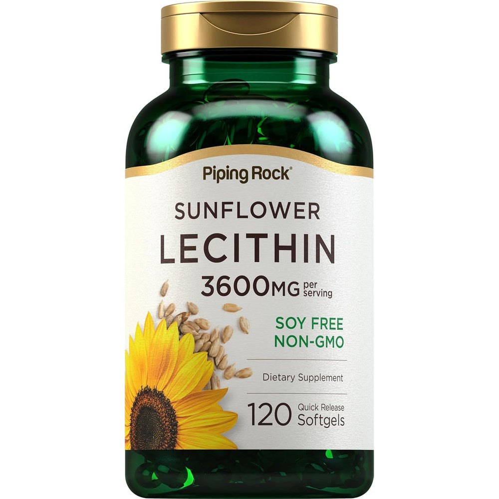 Piping Rock Sunflower Lecithin 3600mg 120 Softgels front bottle view authentic USA imported health supplement