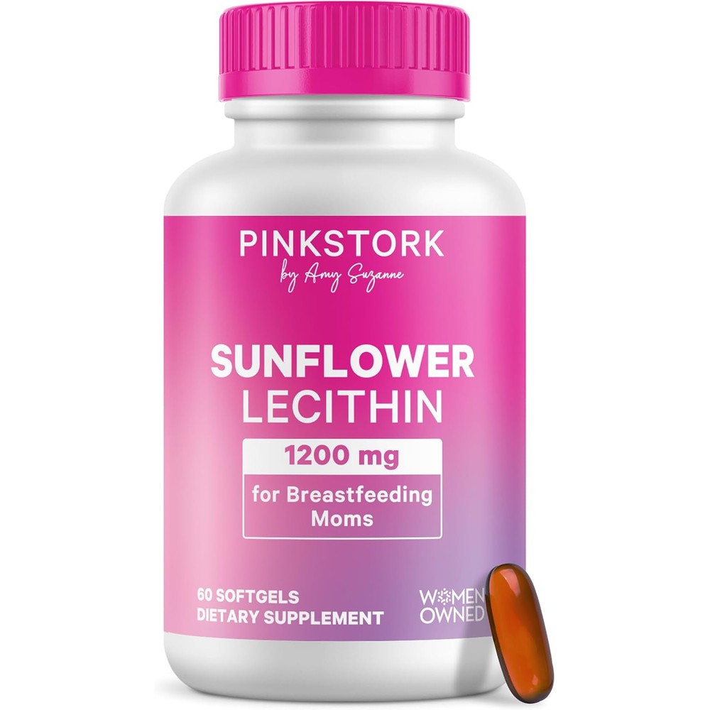 Pink Stork Sunflower Lecithin 1200mg 60 softgels front bottle view