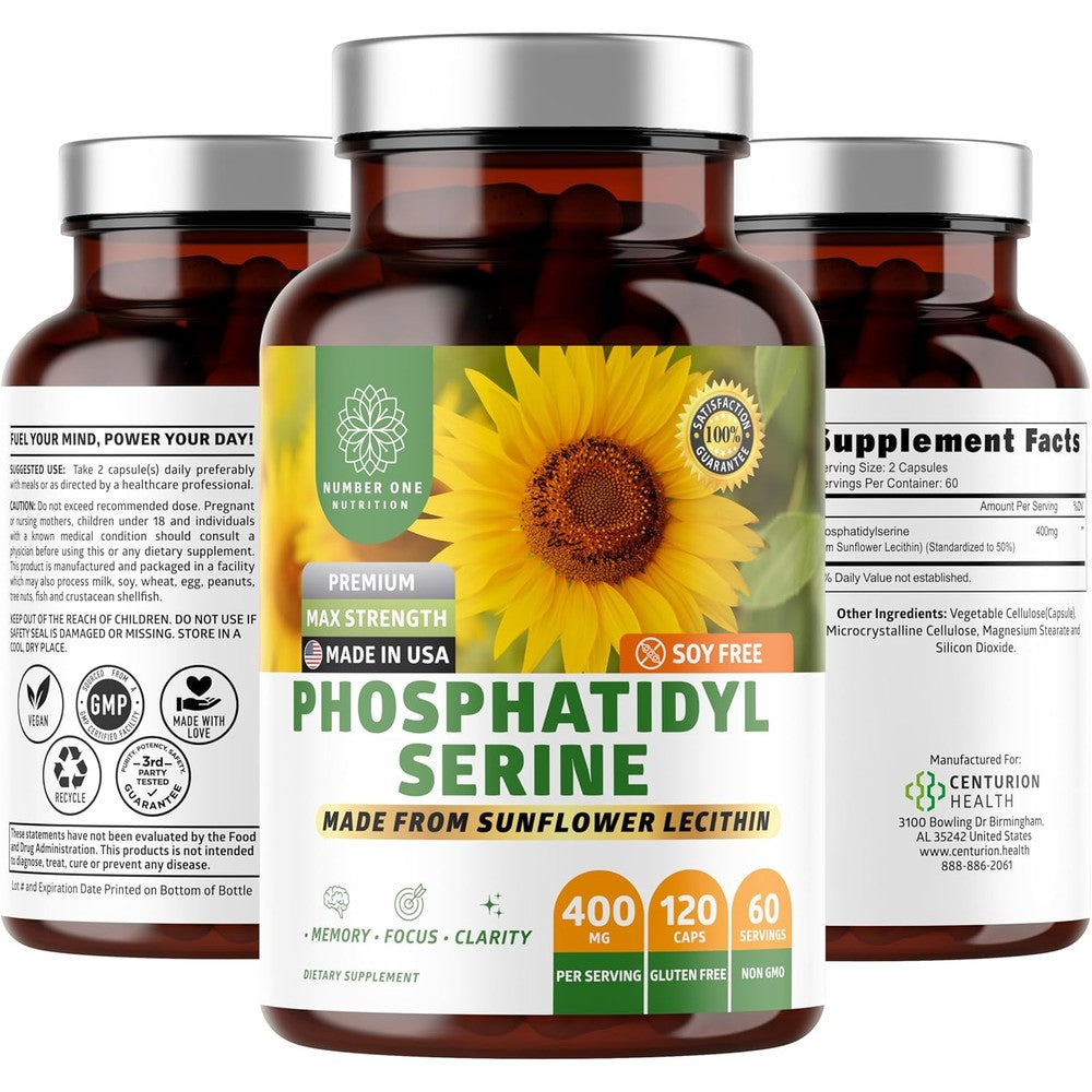 Centurion Health Number One Nutrition Phosphatidylserine 400mg supplement front view for premium brain health.