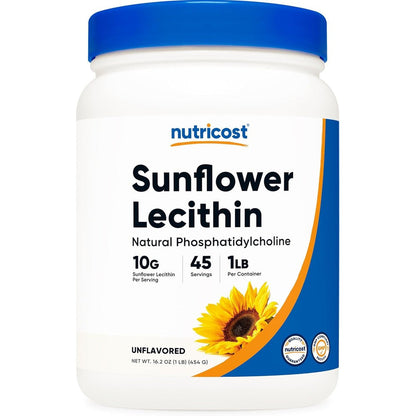 Nutricost Sunflower Lecithin Powder 1 Pound front container view showing vegan and gluten-free labels