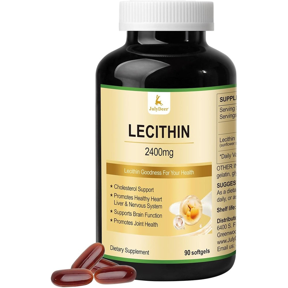 JulyDeer Sunflower Lecithin 2400mg 90 softgels front bottle view for brain health support.