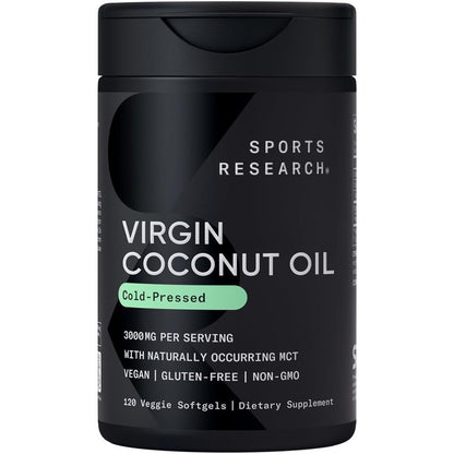 Sports Research Organic Coconut Oil 3000mg 120 Veggie Softgels front view bottle