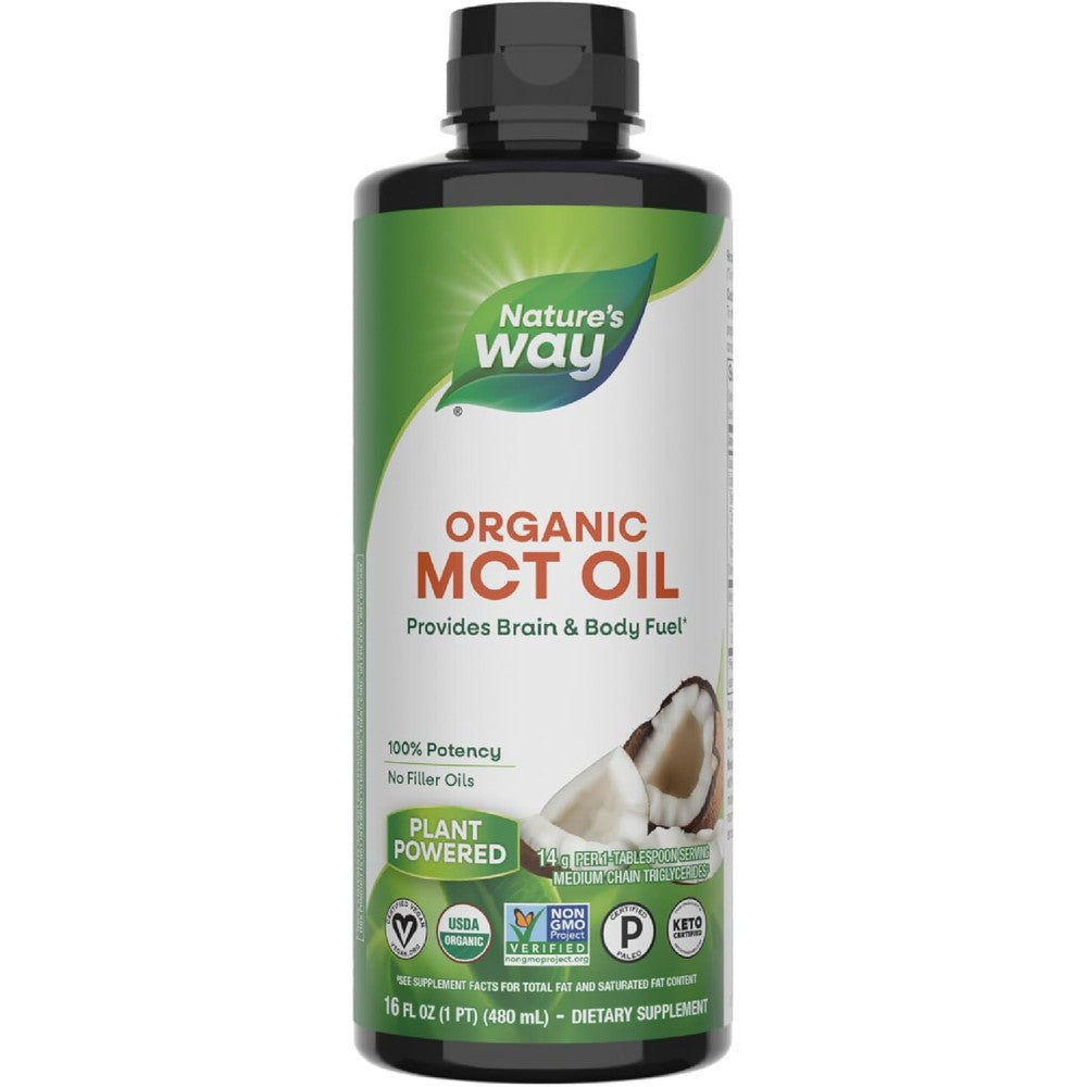 Natures Way Organic MCT Oil front bottle view packaging