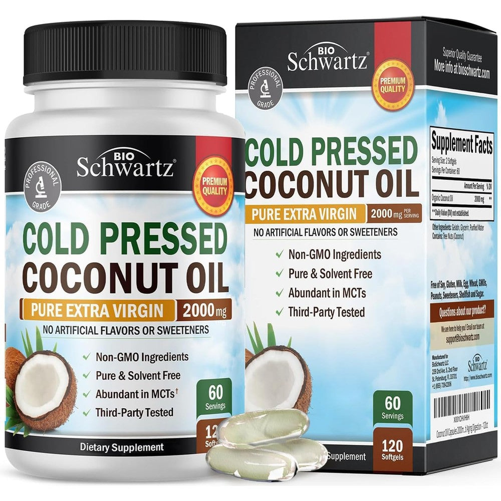 BioSchwartz Organic Coconut Oil Capsules front view bottle packaging