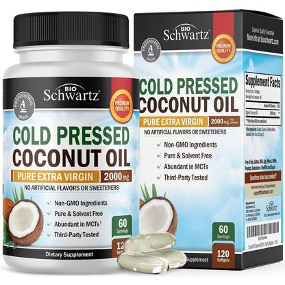 BioSchwartz Organic Coconut Oil Capsules Digestive Supplement Front Bottle View
