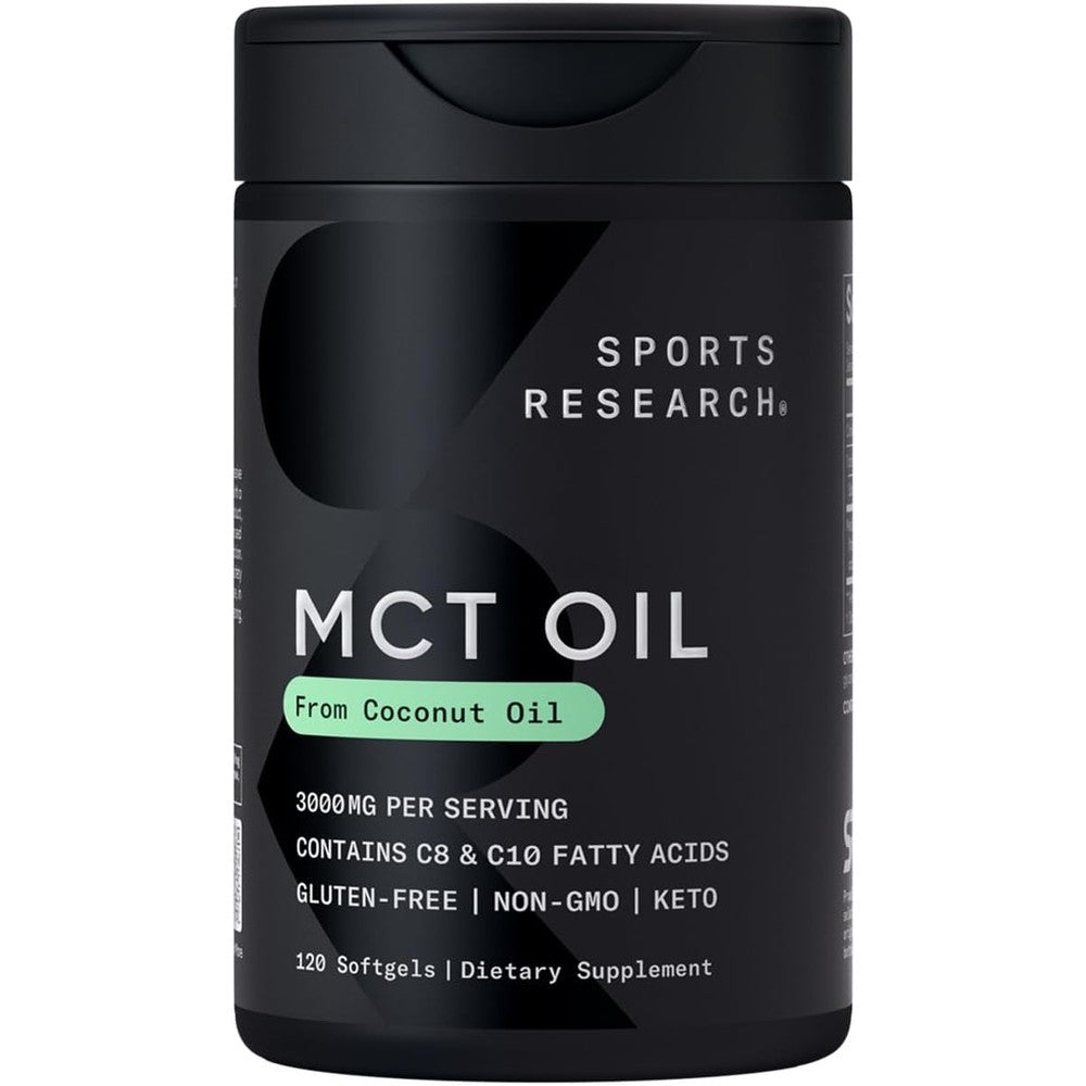Sports Research Keto MCT Oil Capsules 120 Softgels front bottle view