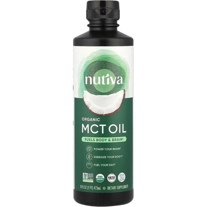 Nutiva Organic MCT Oil 16 Fluid Ounce front view bottle for keto diet supplement