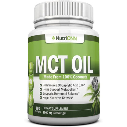 NutriONN MCT Oil 3000mg front view bottle of keto weight loss supplement