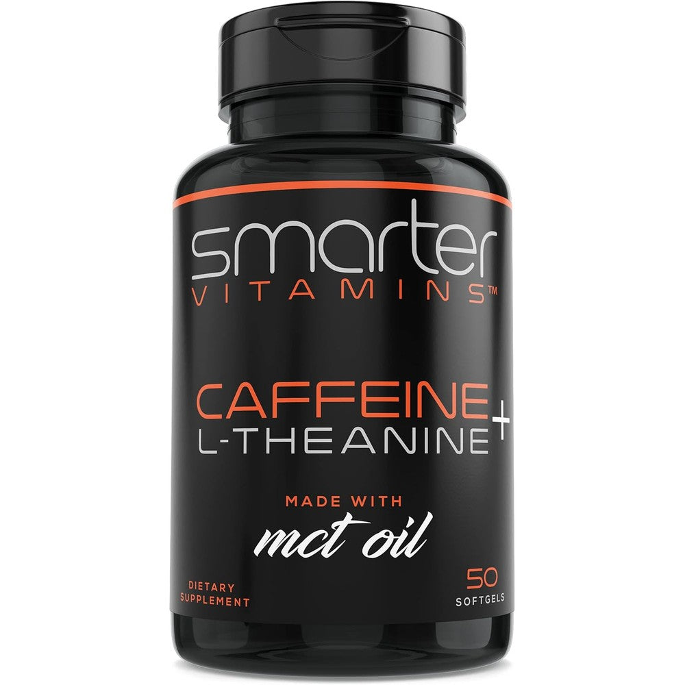 SmarterVitamins Caffeine and L-Theanine with MCT Oil 50 softgels front bottle view
