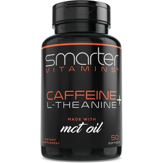 SmarterVitamins Caffeine and L-Theanine with MCT Oil 50 softgels front bottle view