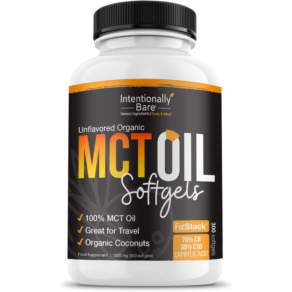 Intentionally Bare organic MCT oil capsules front view bottle packaging