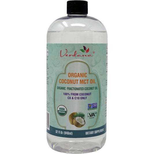 Verdana Organic Coconut MCT Oil 32 fluid ounce bottle front view on retail shelf