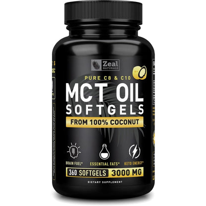 Zeal Naturals Pure MCT Oil Softgels front view bottle