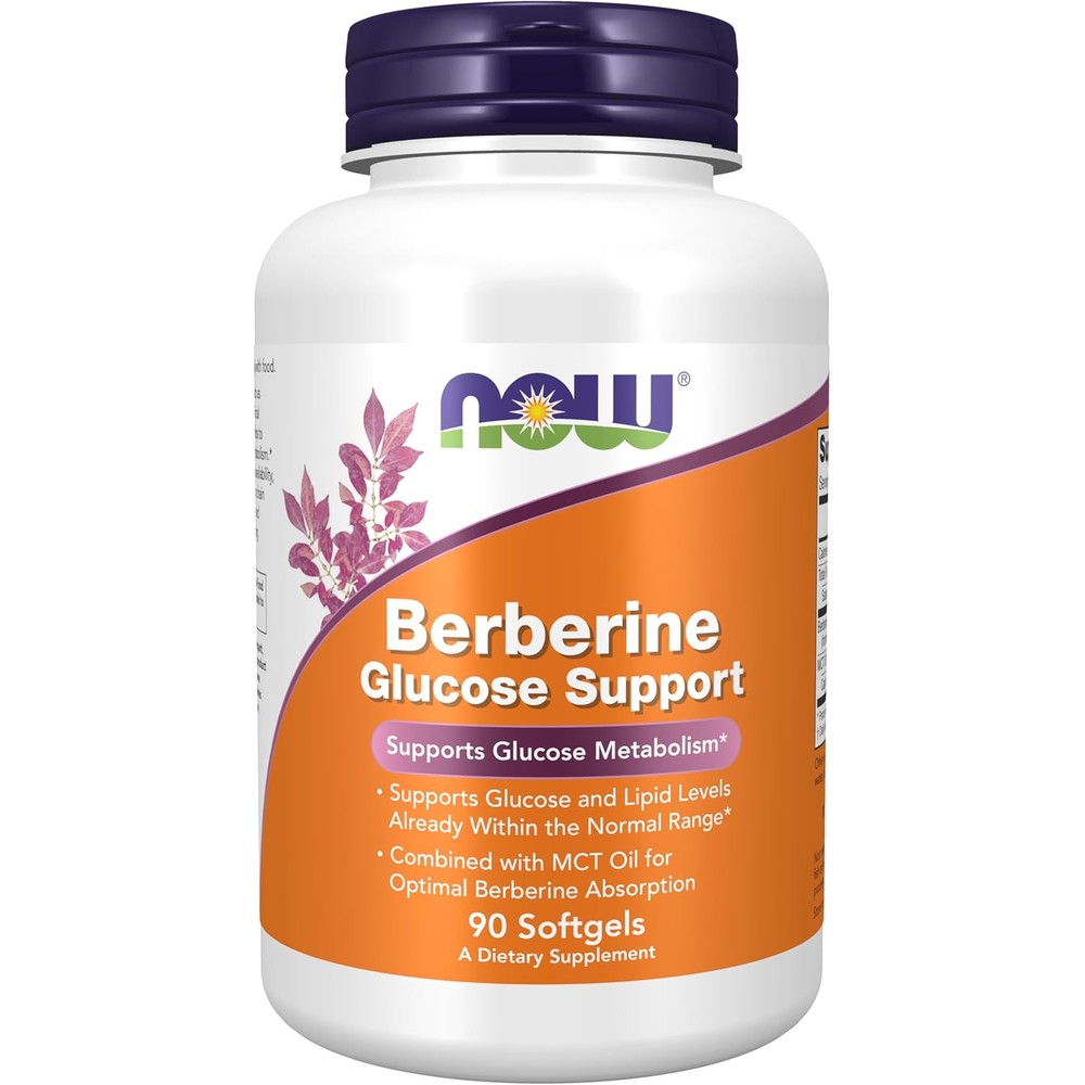 NOW Foods Berberine Glucose Support front view bottle packaging