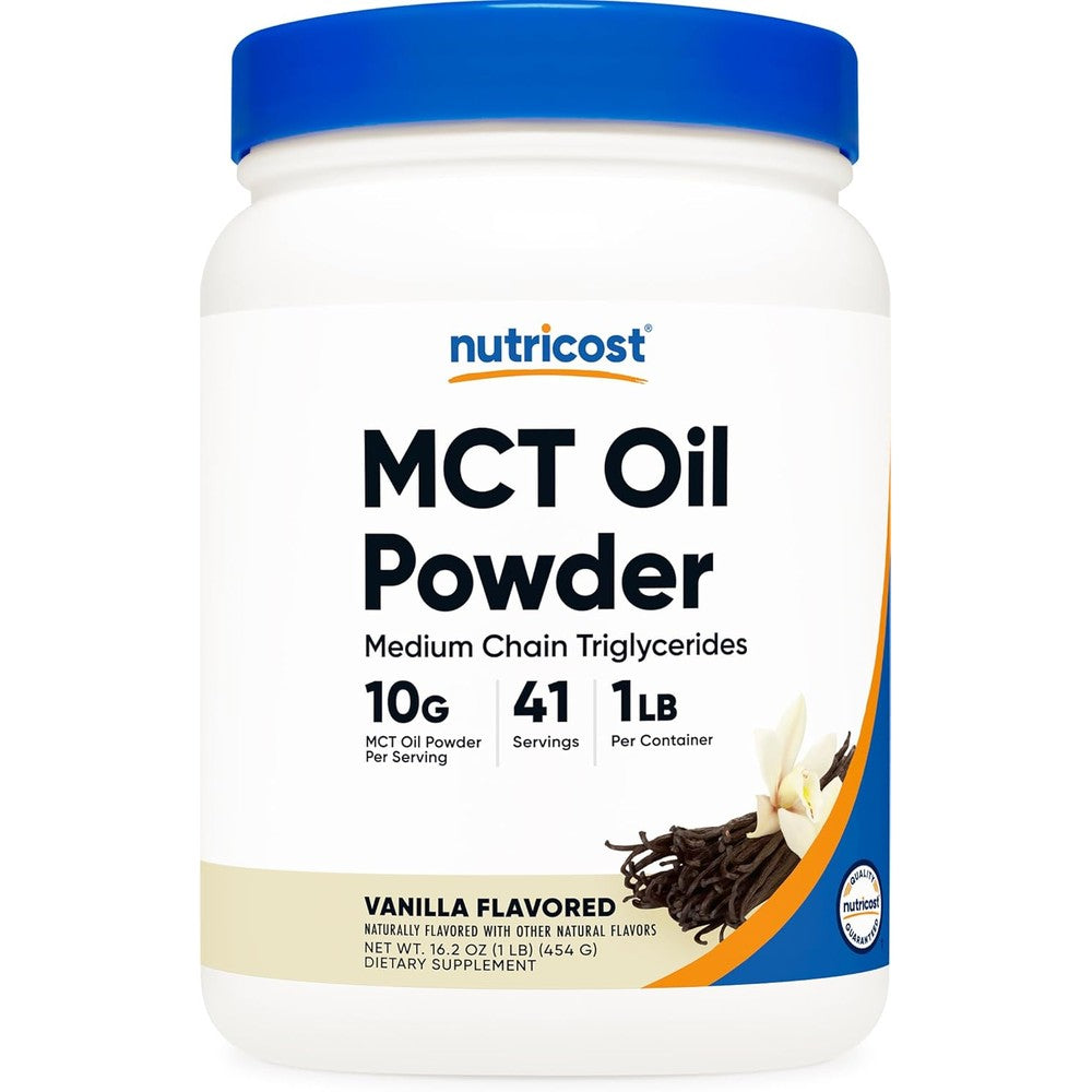 Nutricost premium vanilla MCT oil powder jar front view