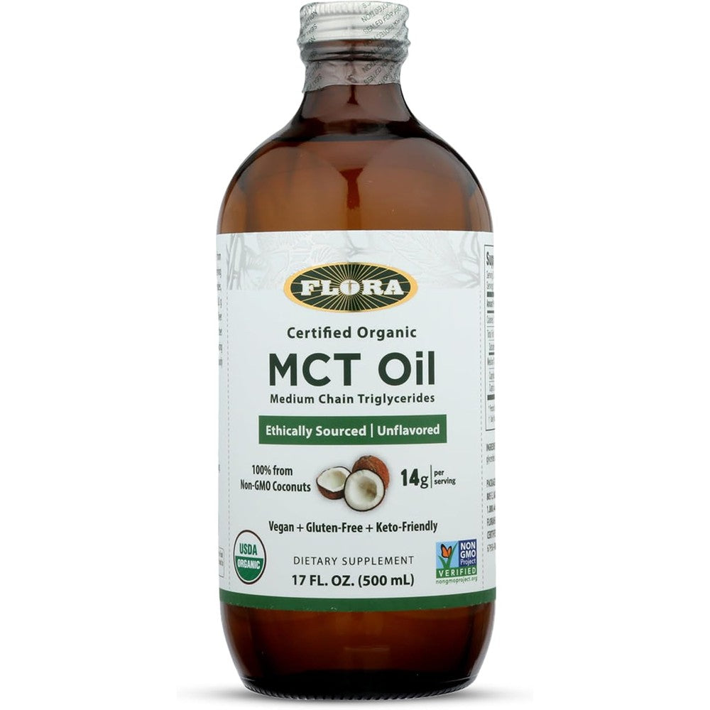 Flora Health Certified Organic MCT Oil 17 Fluid Ounce bottle front view