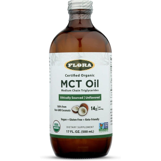 Flora Health Certified Organic MCT Oil 17 Fluid Ounce bottle front view