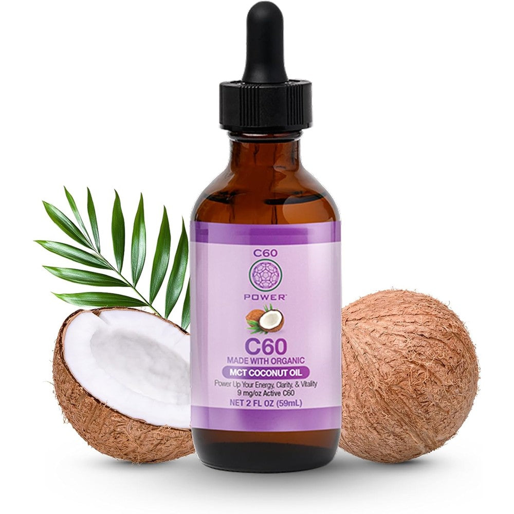 C60 Purple Power Carbon 60 MCT Coconut Oil Supplement front view bottle
