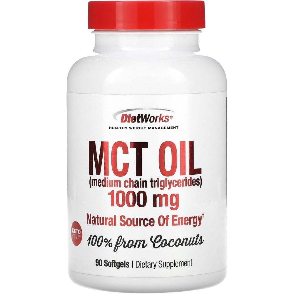DietWorks MCT Oil 1000mg 90 Softgels front view for keto support