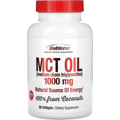 DietWorks MCT Oil 1000mg 90 Softgels front view for keto support