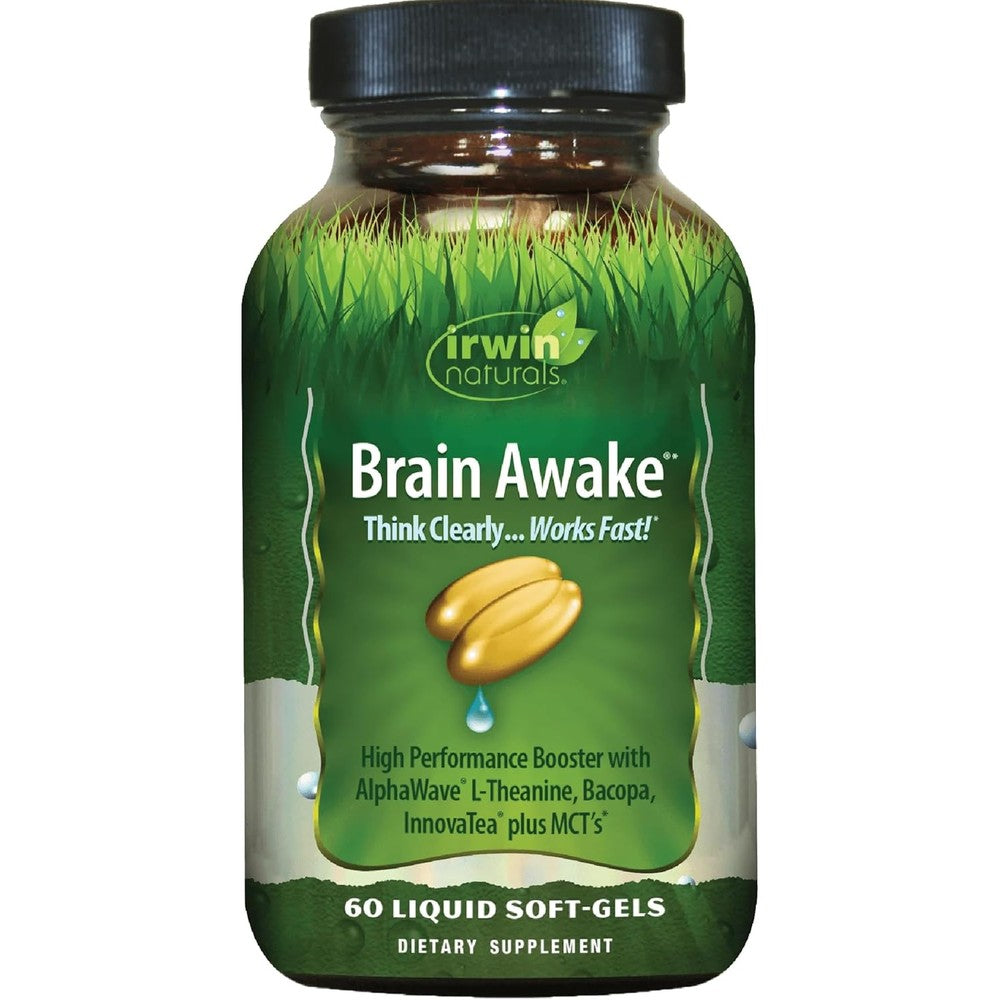 Irwin Naturals Brain Awake liquid softgels front view bottle