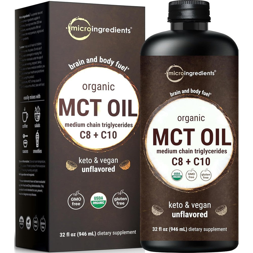 Micro Ingredients organic MCT oil bottle front view nutritional supplement