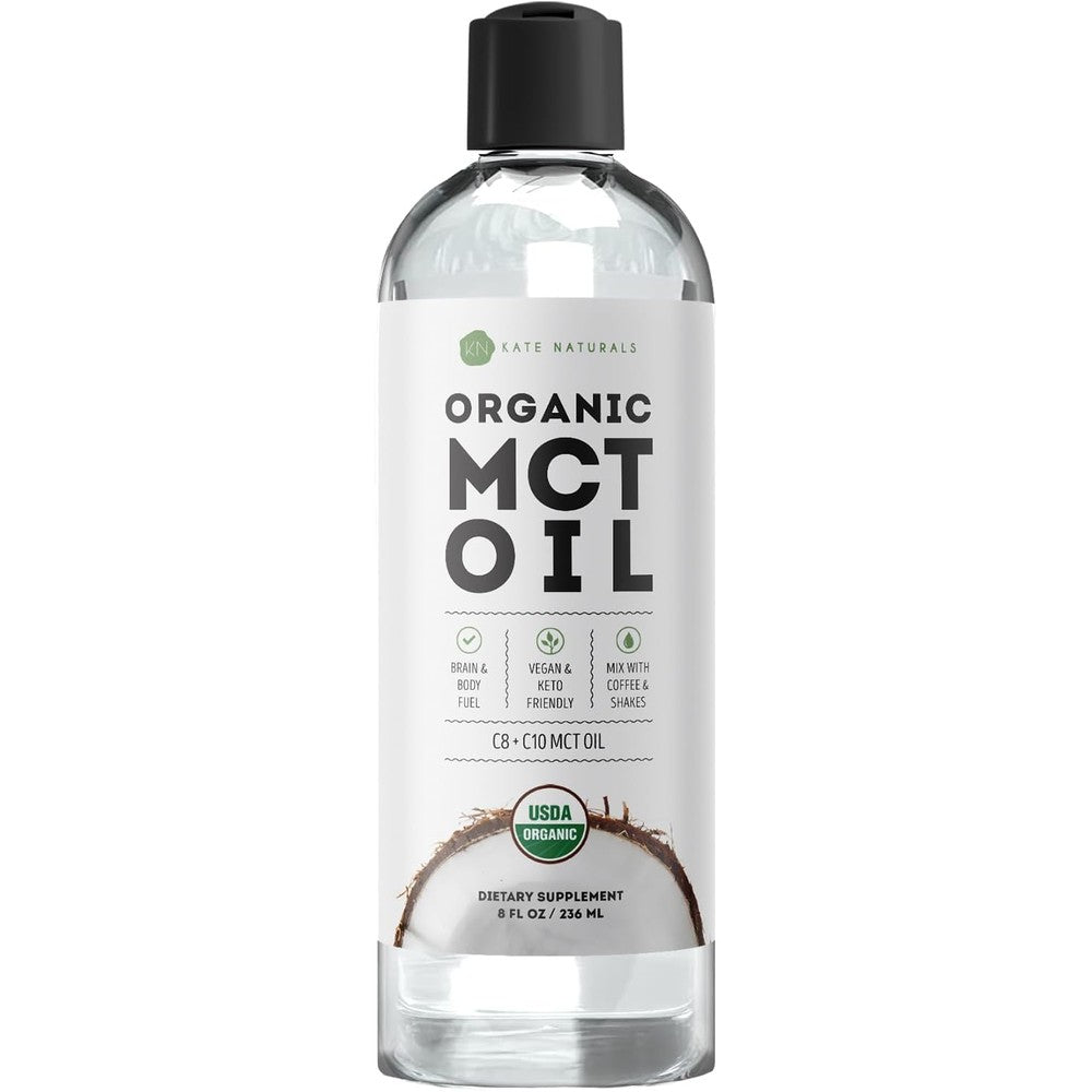 Kate Naturals Organic MCT Oil front view bottle packaging
