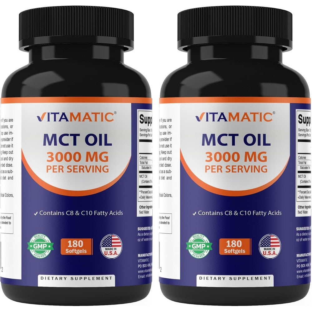 Vitamatic MCT Oil 3000 Milligrams Softgels 360 Count front view bottle package