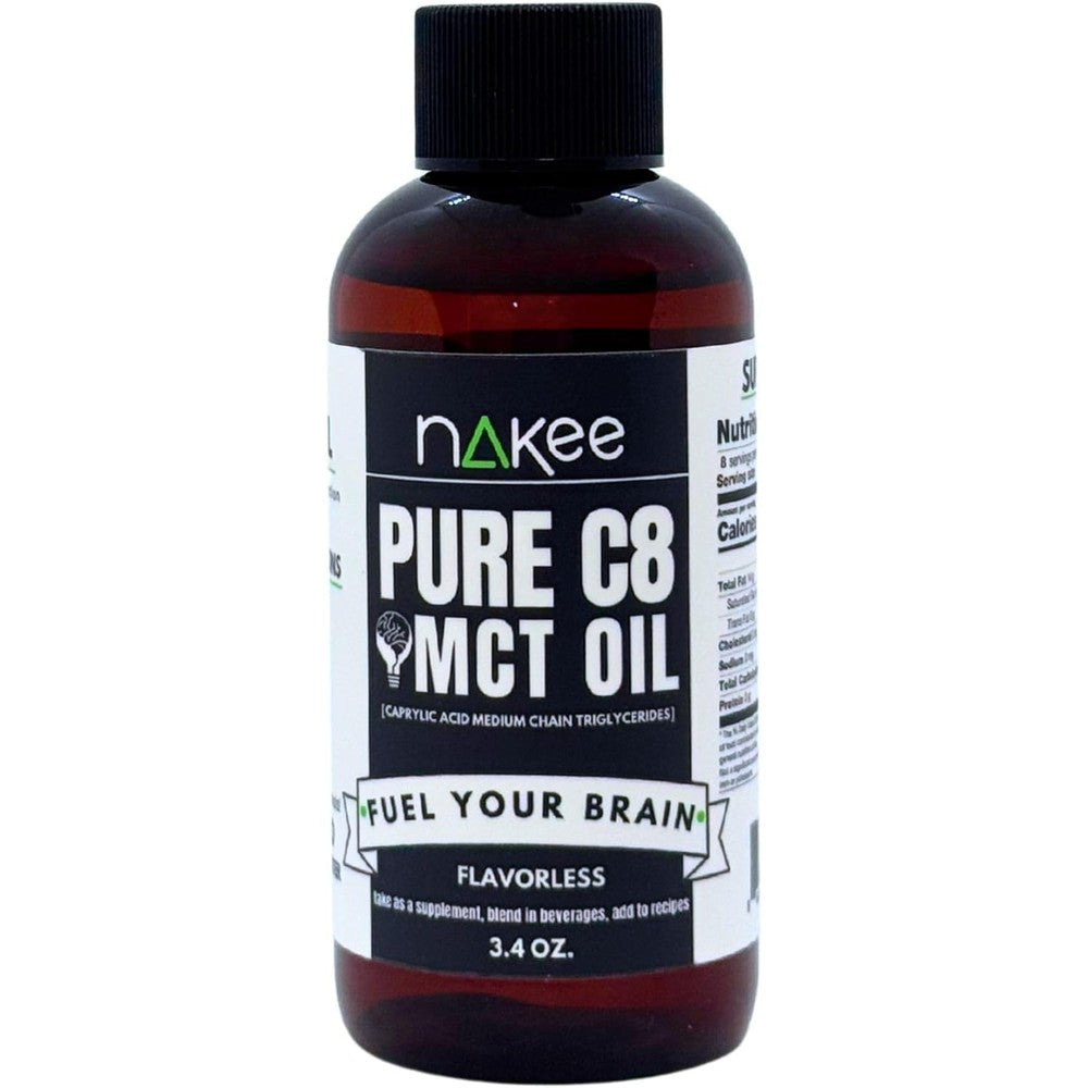 Nakee Butter C8 MCT Oil 3.4 Fluid Ounce front view bottle supplement