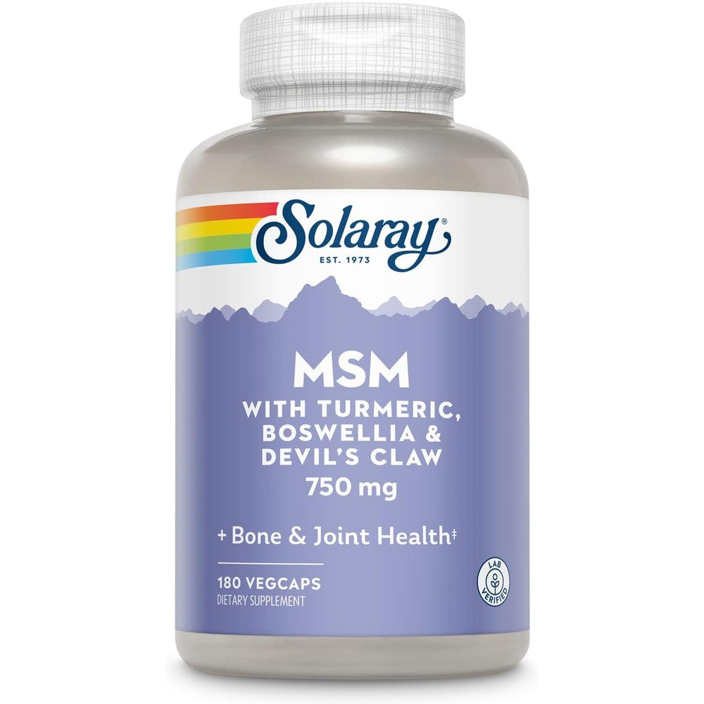 Solaray MSM 750 mg 180 capsules front view bottle showing joint support formula
