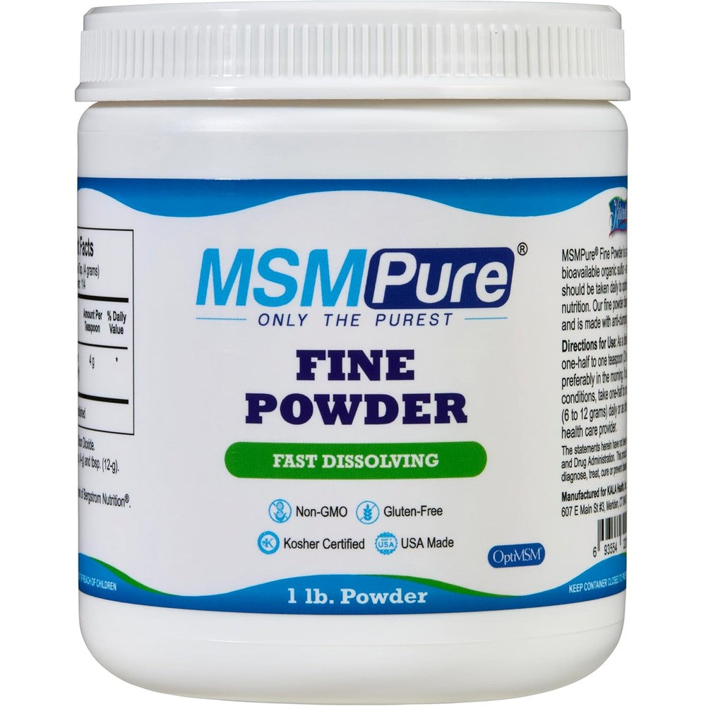 Kala Health MSMPure Fine Powder 1 pound container front view for joint supplement support