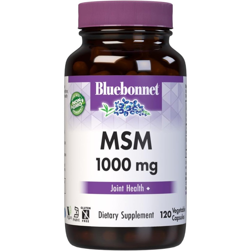 Bluebonnet Nutrition MSM 1000 mg vegetable capsules front view supplement bottle