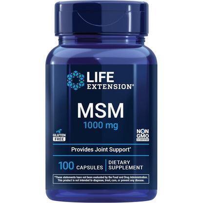 Life Extension Methylsulfonylmethane 1000 mg joint support supplement front bottle view