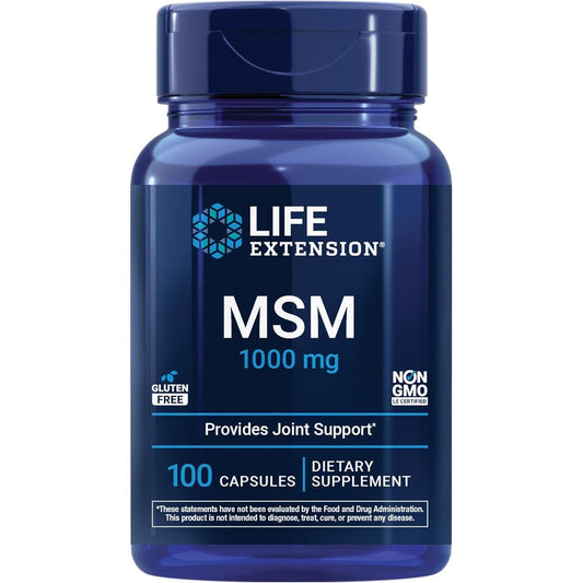 Life Extension Methylsulfonylmethane 1000 mg joint support supplement front bottle view