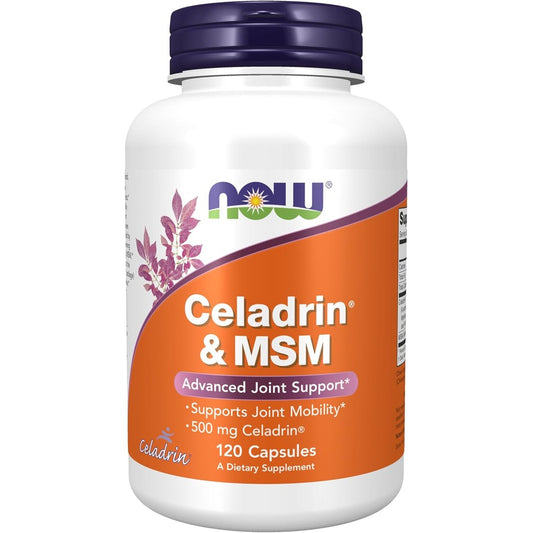 NOW Foods Celadrin and MSM 500 mg 120 capsules front bottle view joint support supplement
