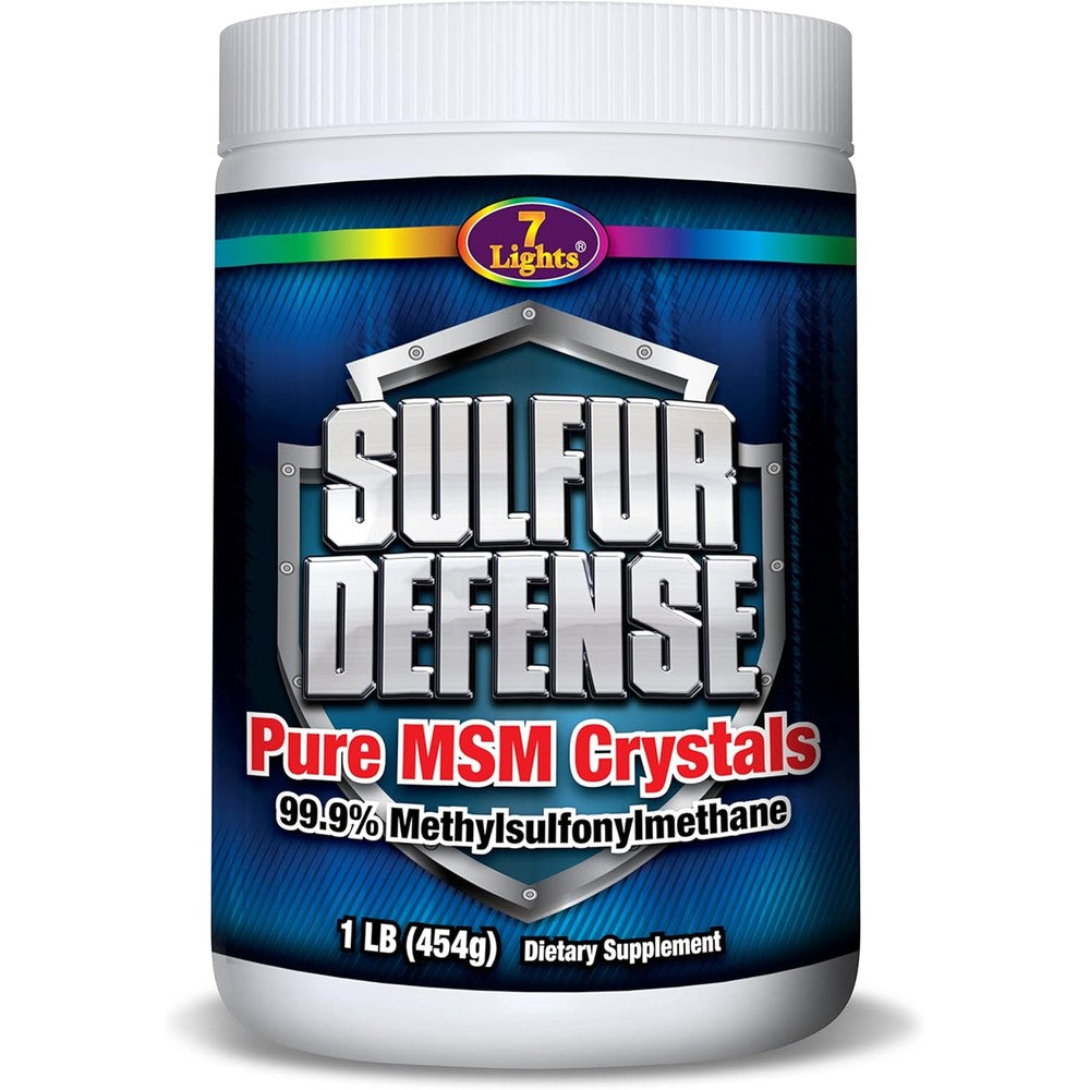 7 Lights Sulfur Defense OptiMSM pure MSM powder front view container