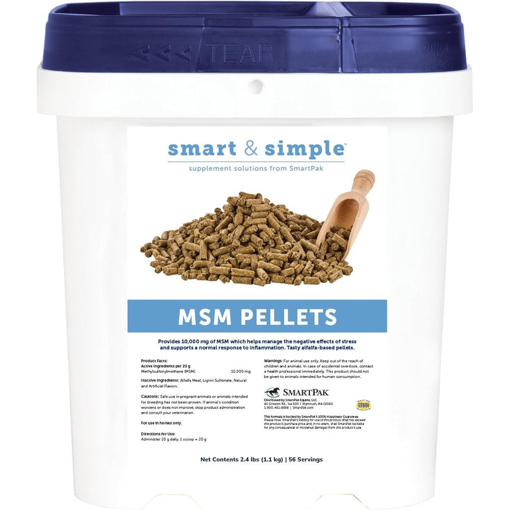 SmartEquine Smart And Simple MSM Pellets bucket front view horse supplement