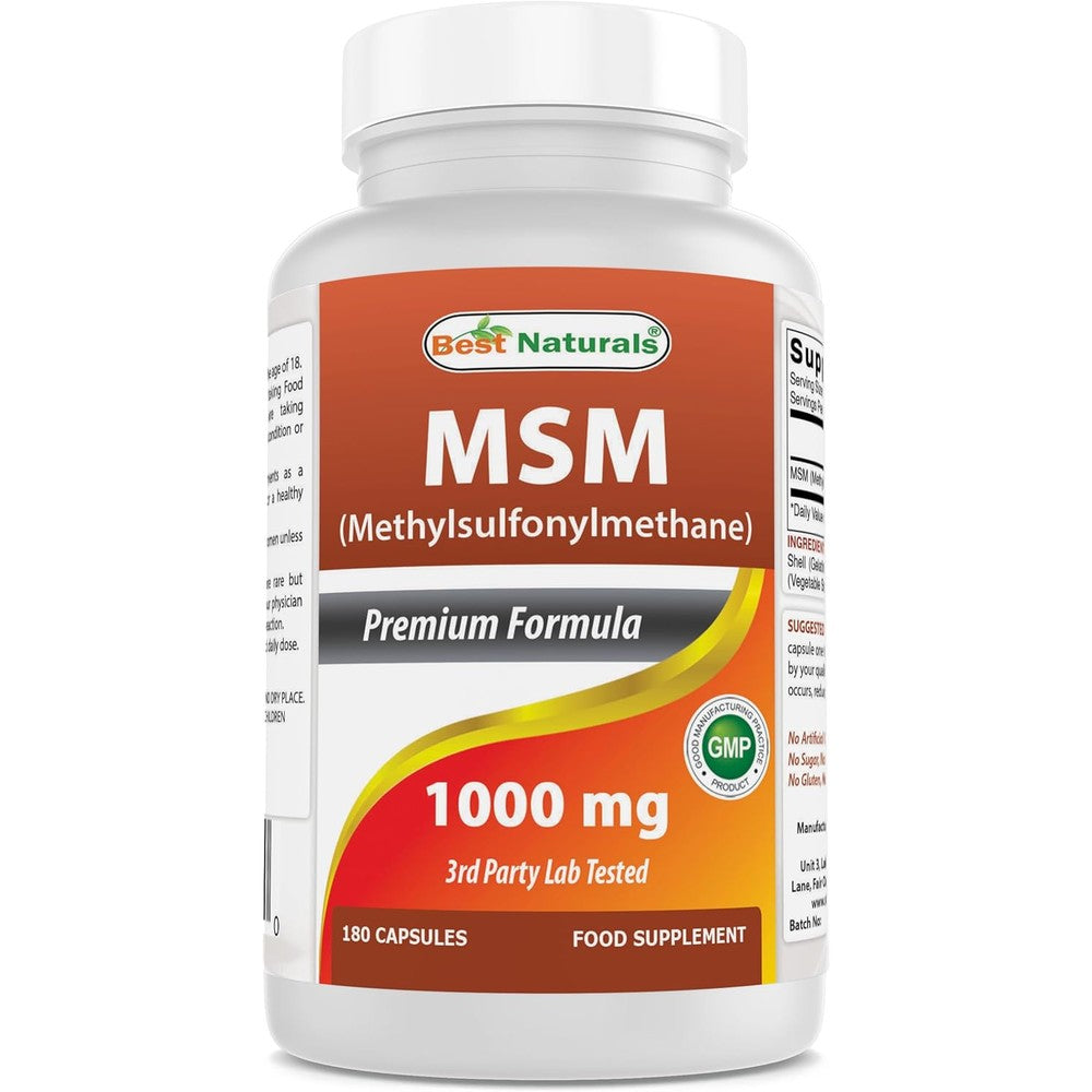 Best Naturals MSM 1000mg 180 Capsules front view bottle