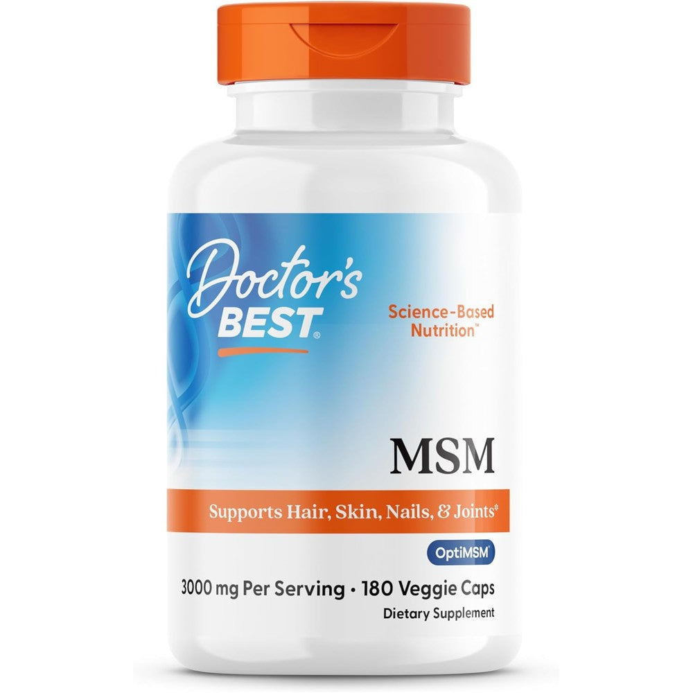 Doctor's Best MSM With OptiMSM 1000 mg 180 Vegetarian Capsules front bottle view