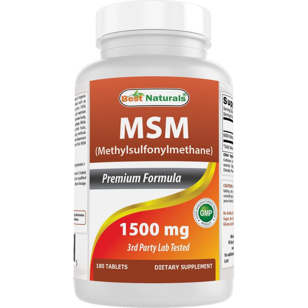 Best Naturals MSM 1500mg front view bottle packaging dietary supplement