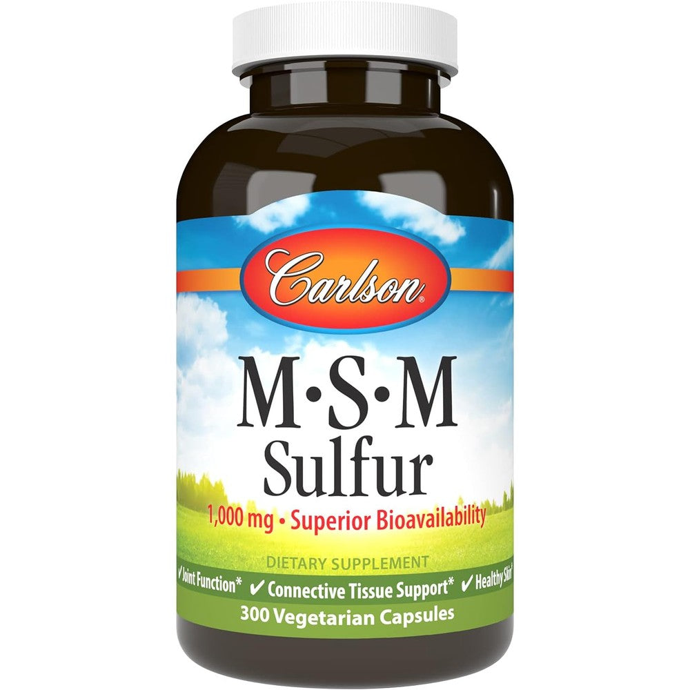 Carlson MSM Sulfur 1000mg 300 Capsules front bottle view